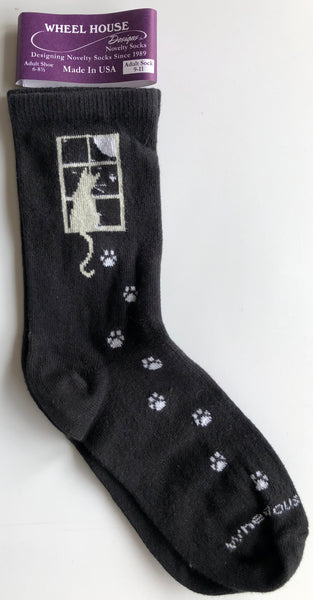Socks - Wheel House Women’s Socks – playful cat in a window crew socks