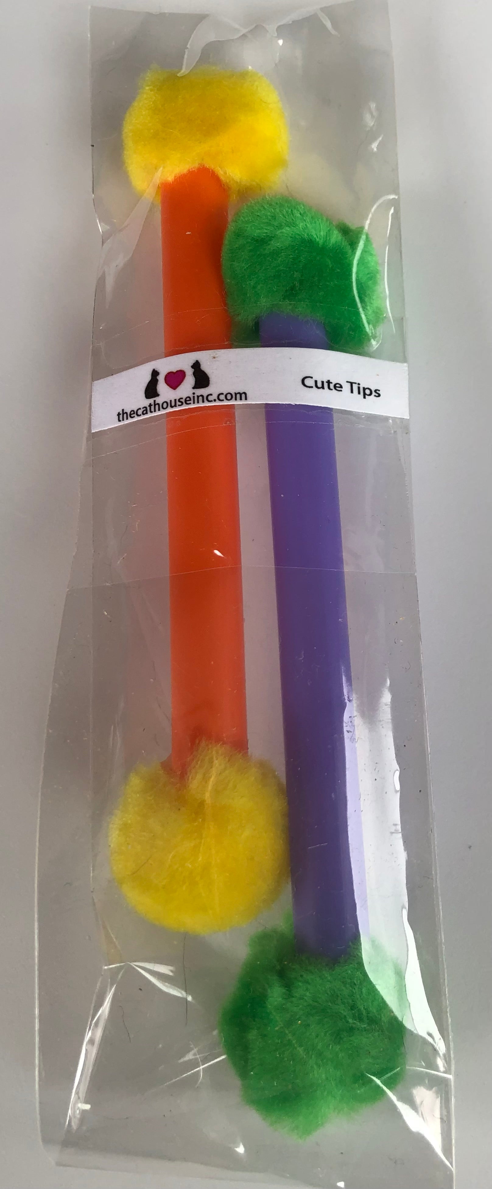 cat toys colourful lightweight, cats playfully bat and carry around, 5" long, shown here in package of 2