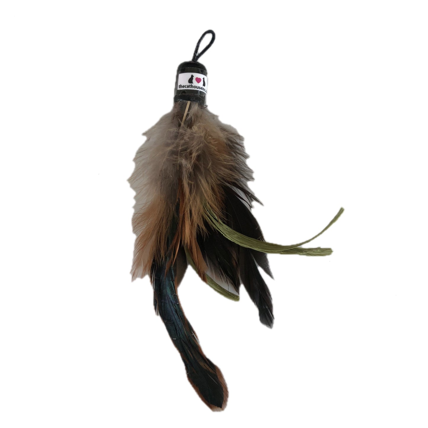 Attach to any rod, wand or string. Bird like in flight, your kitties will love it! feathers vary from 4 – 6"