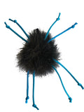 cat toy spider with 1" black fake fur on body with eight 2.25" satin thread "legs"