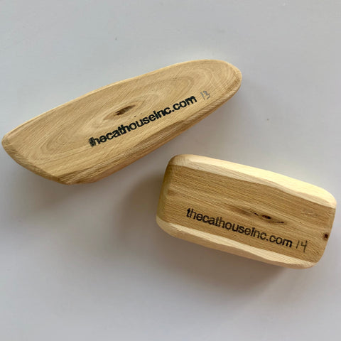 2 honeysuckle wood chunks in the 12-15g size, more 3D than slices, with at least 2 exposed surfaces, different shapes & dimensions within the weight size, shown here 13g and 14g 