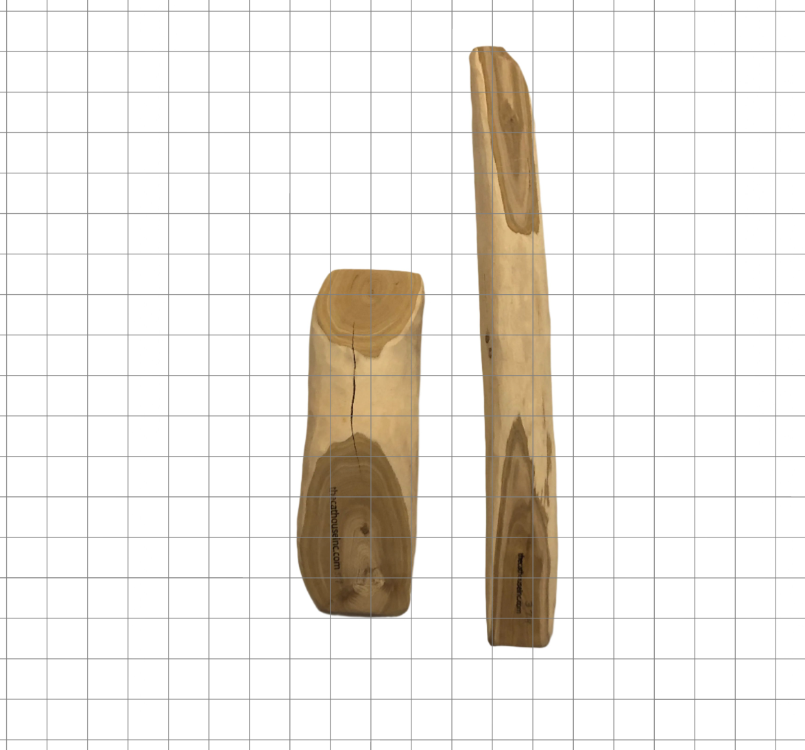 A couple of posts of Honeysuckle wood, pieces range in shape, size and weight in the 400g range; posts are among the largest pieces we have, seen here on 1" grid for reference