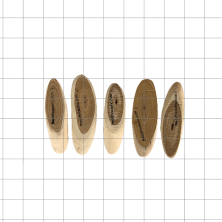 5 slices of Honeysuckle wood, pieces range in weight from 8-11g, one of our most popular sizes, seen here against 1" grid for relative size 