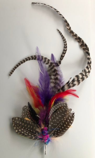 colourful handmade feather butterfly to attach to wand or fishing rod, approx. 4" x 4"