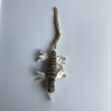 cat toy that looks like a lizard, lightweight even though 7" long tip to tail, made from sheared deer fur