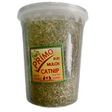 close up of 84g plastic container filled with organic high potency Canadian grown catnip