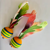 version of rainbow balls with synthetic feathers, comes in a variety of colours; also available with real feathers