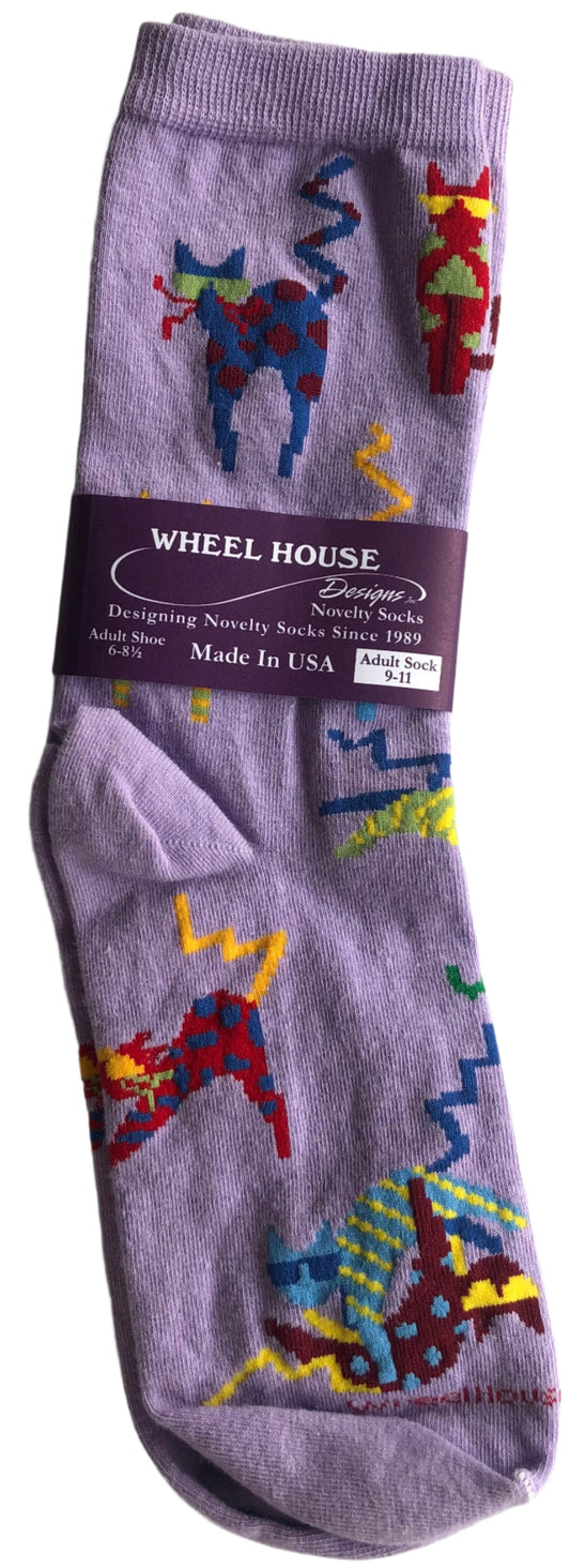 lilac crew socks with a variety of cats wearing sunglasses, new wave graphic style