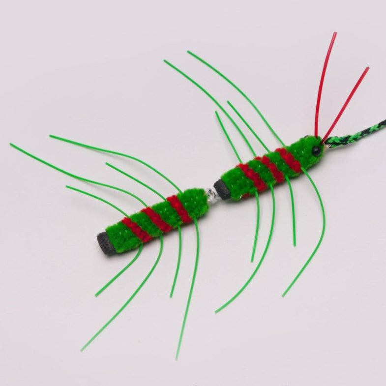 Double-jointed centipede that wiggles like no other... driving cats wild!
Premium, hand-crafted cat toys. Inspiring your cats natural hunting instincts!
Built in safety features on each toy! Long lasting durability!
Vibrant colours cats can see.
Perfect for exercising your cat.
Develop fun, interactive bonding experiences during playtime.
Beneficial for helping shy cats overcome their timidness. 
Toy length: 3” (7.5cm)
String length: 41” (104cm)
Synthetic materials