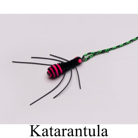 Neko Flies are high quality interchangeable toys designed to attach to cat toy wands - the ka tarantula is made from a variety of synthetic materials, lightweight with pink and black body, black legs